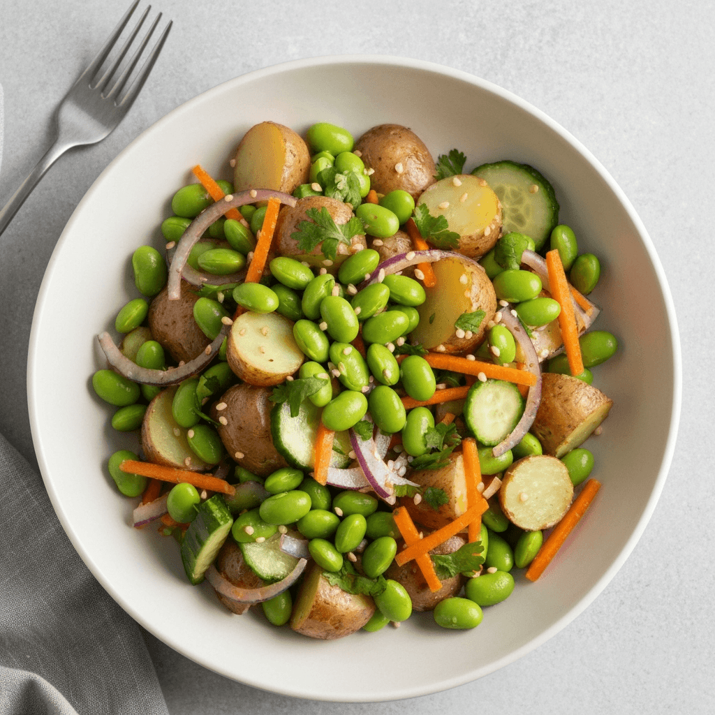 Peruvian Potato and Edamame Salad with Sesame Ginger Dressing