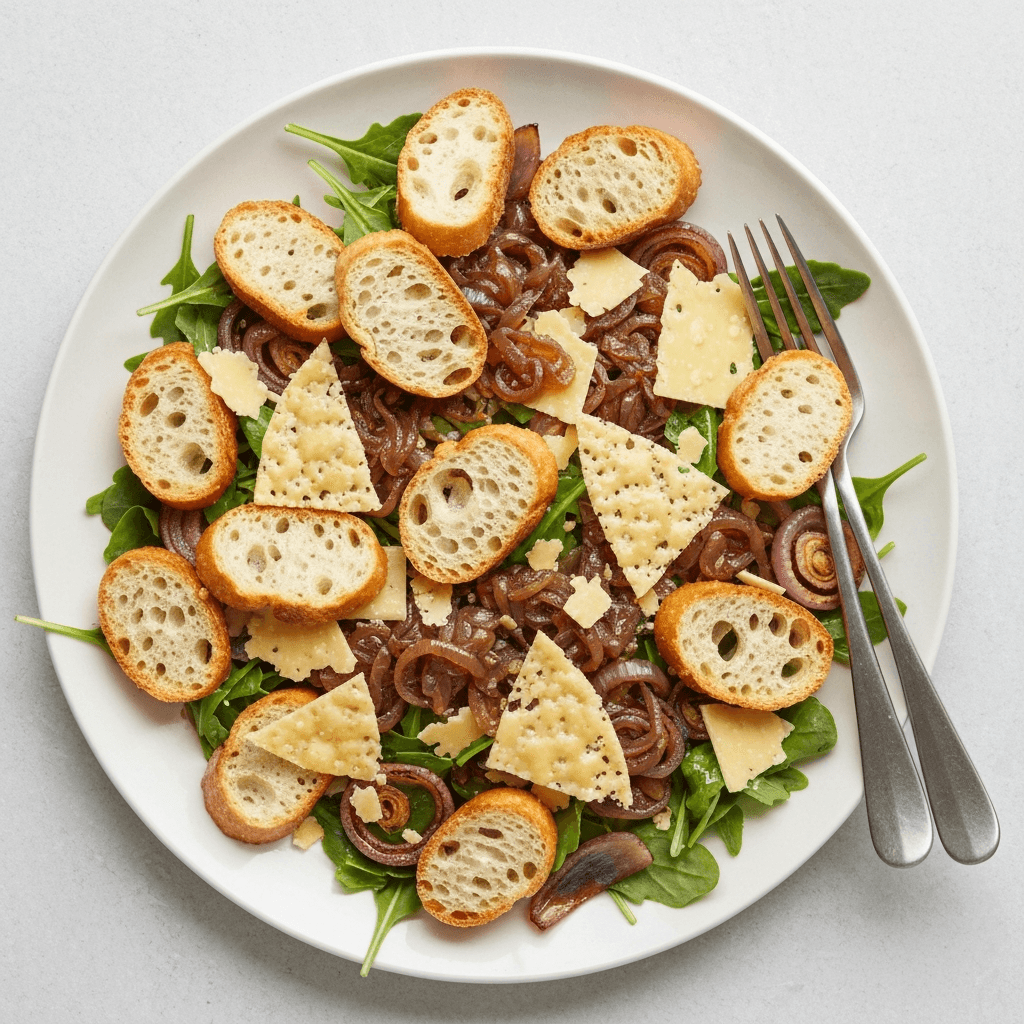 Deconstructed French Onion Soup Salad with Red Wine Vinaigrette