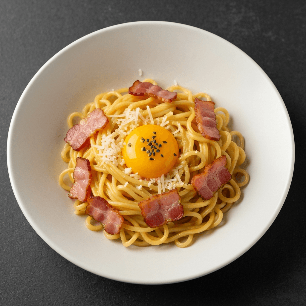 Miso Ramen Carbonara with Smoked Bacon