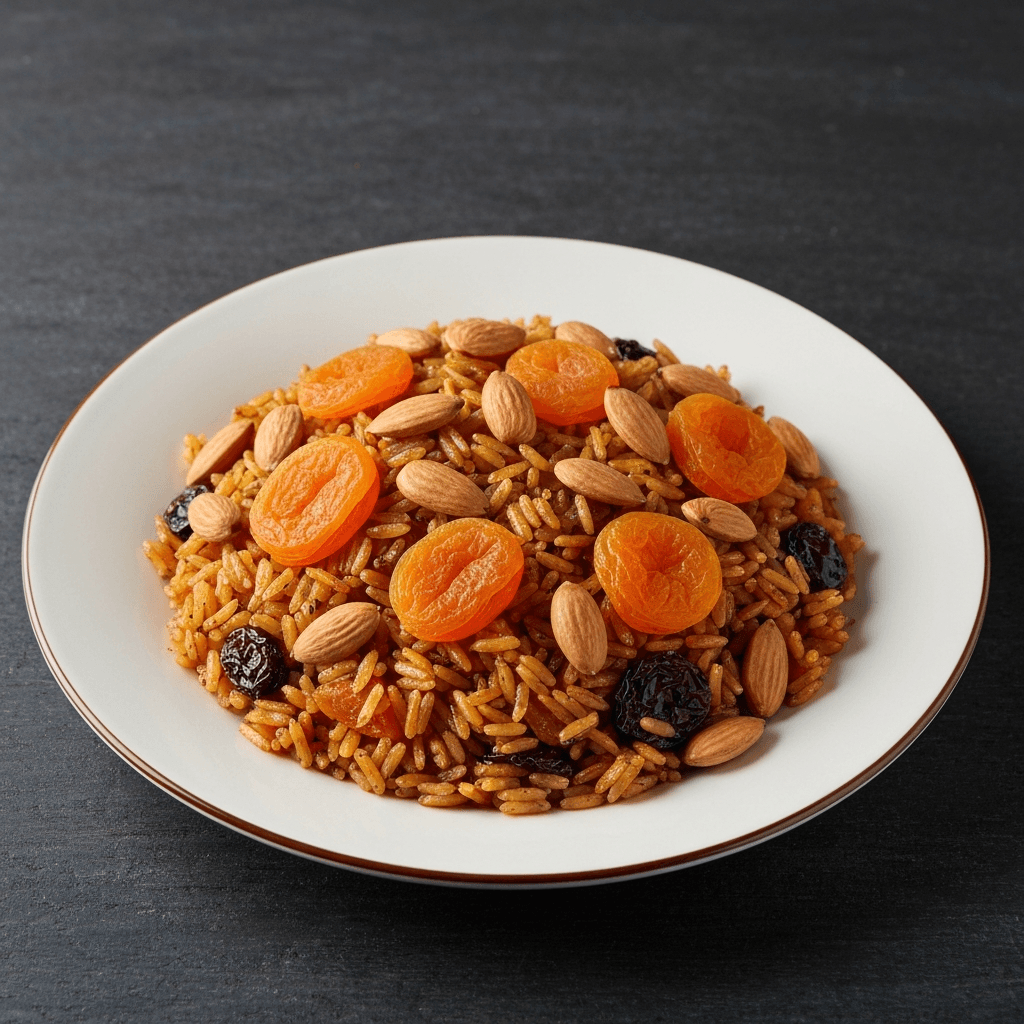 Firik Pilavı (Smoked Wheat Pilaf) with Dried Apricots and Almonds