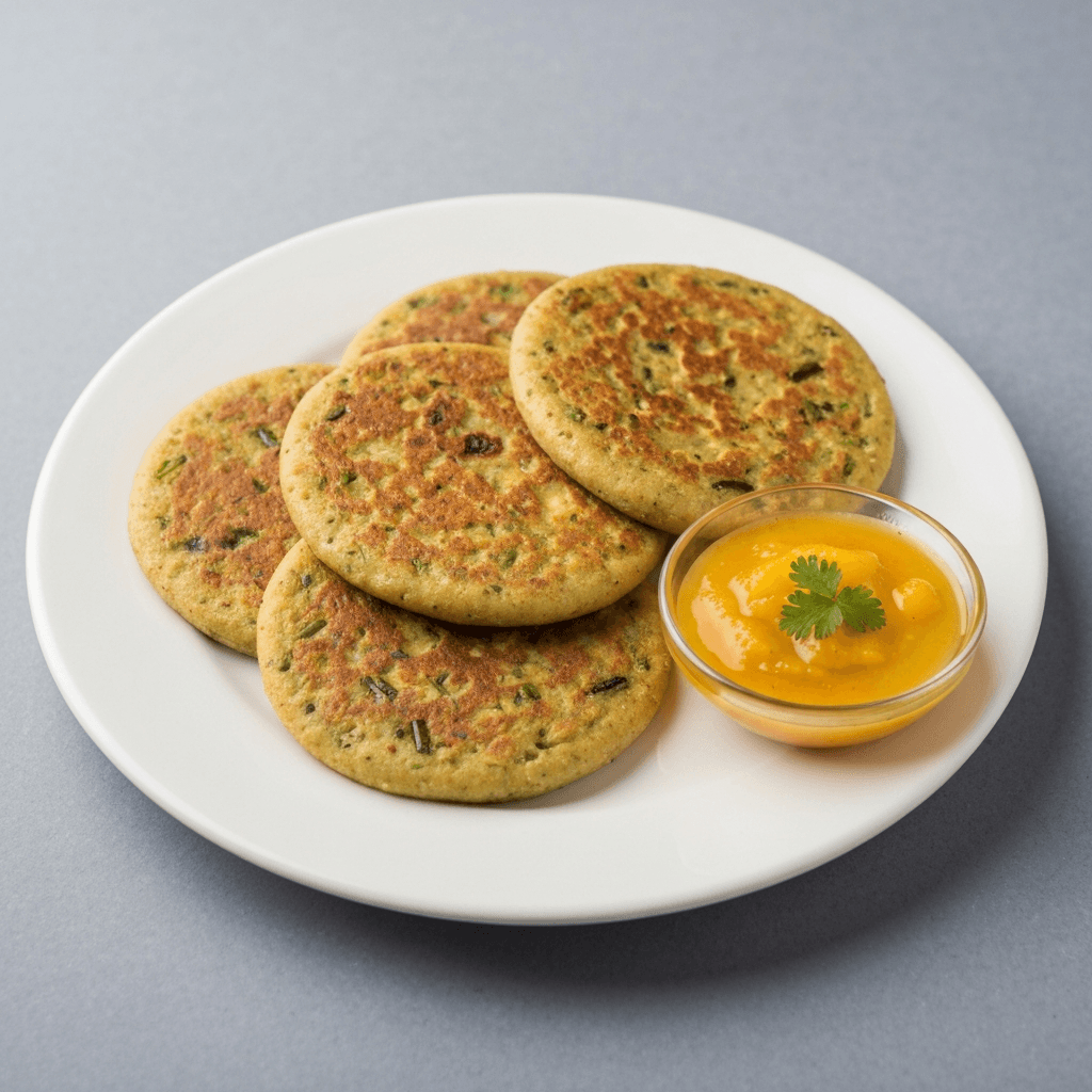 Urad Daal & Rice Flour Pancakes with Spicy Mango Chutney