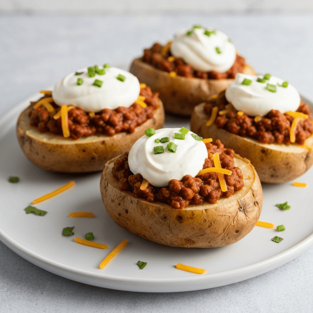 Chili Baked Potatoes with All the Fixings