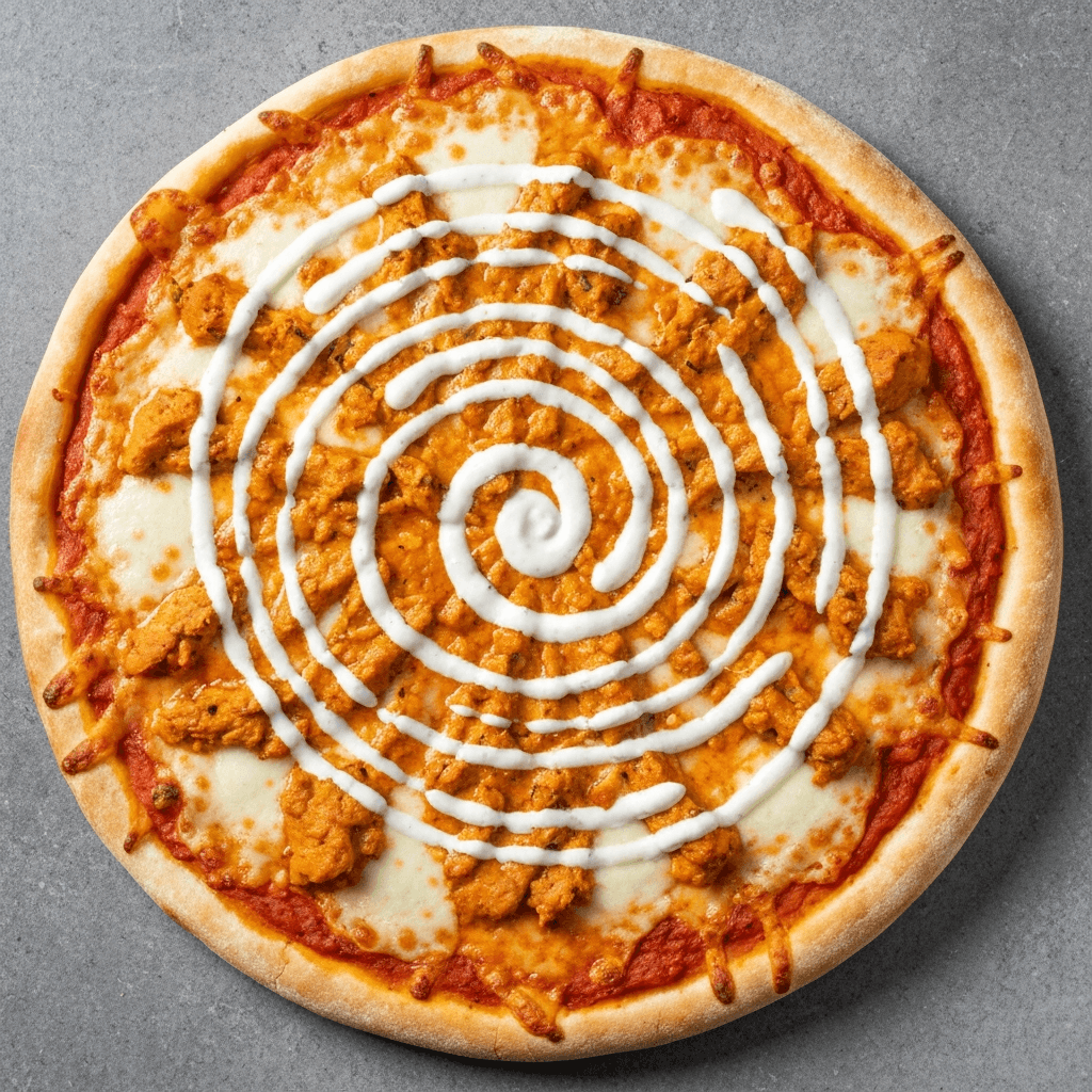 Butter Chicken Pizza with Cilantro Yogurt Swirl