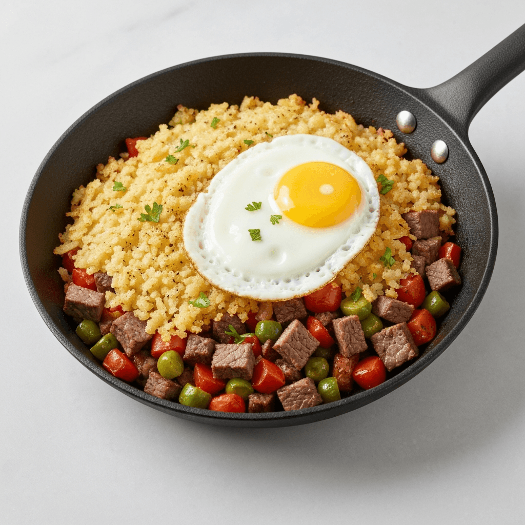Cottage Pie Breakfast Hash with Crispy Potato Topping
