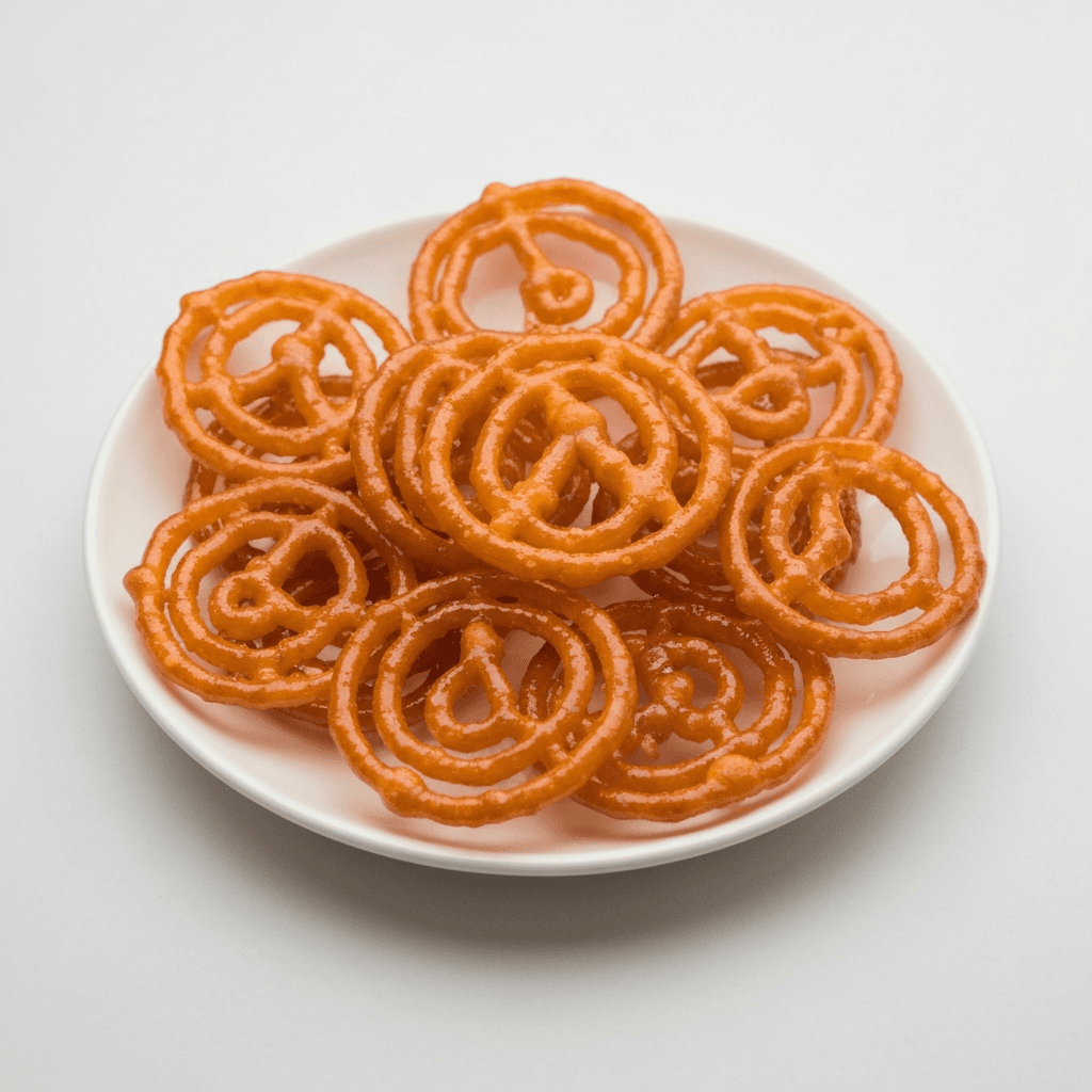 Jalebi (Fried Sweet Pretzels) with Sugar Syrup