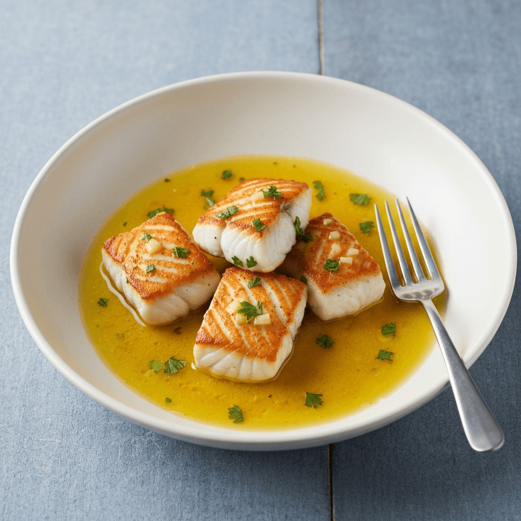 Pan-Seared Monkfish with Lemon-Garlic Butter Sauce