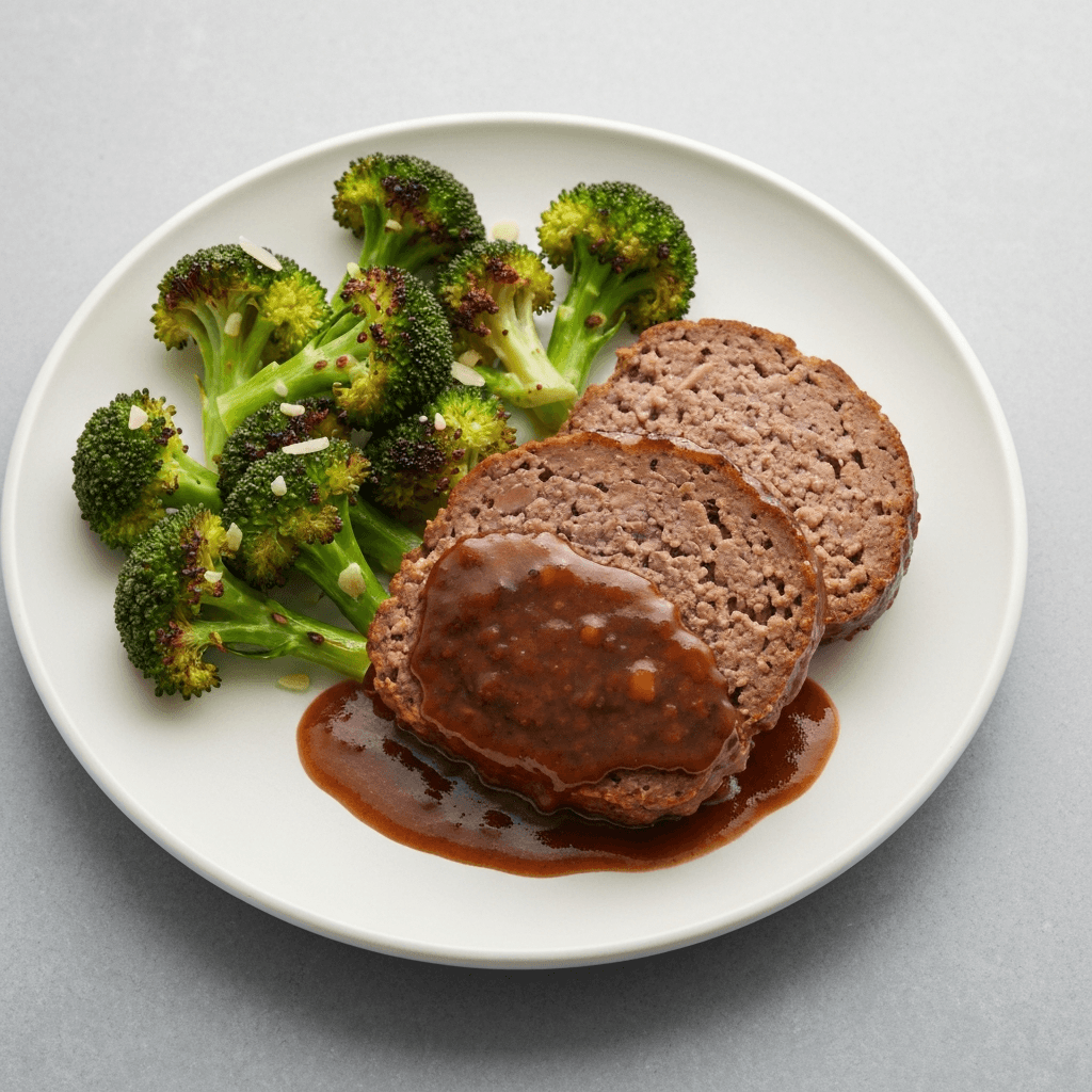 Classic American Meatloaf with Roasted Garlic Parmesan Broccoli