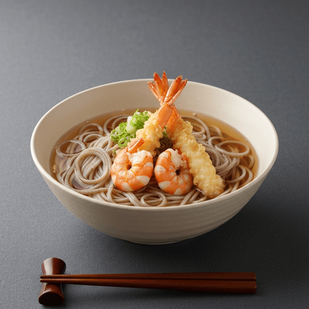 Toshikoshi Soba with Shrimp Tempura and Yuzu Broth