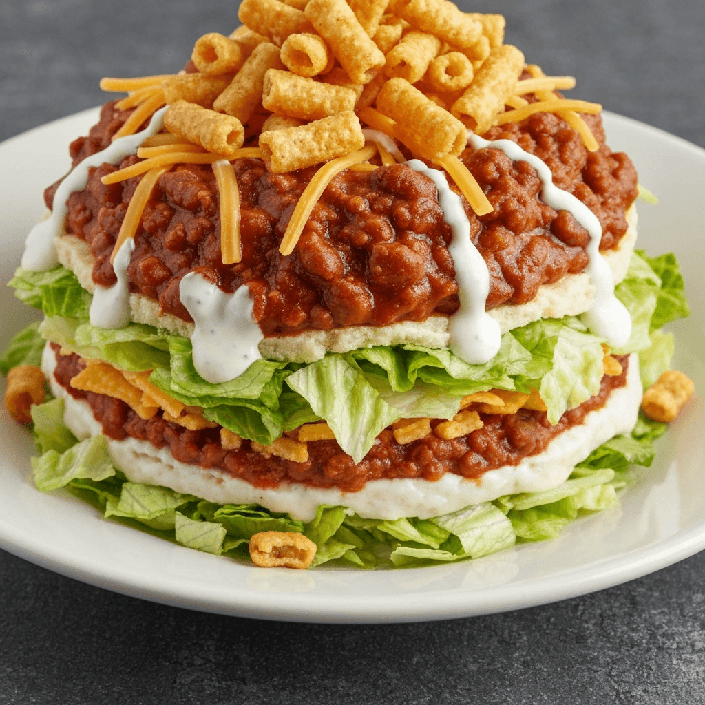 Chili Salad with Fritos, Cheese, and Ranch Dressing
