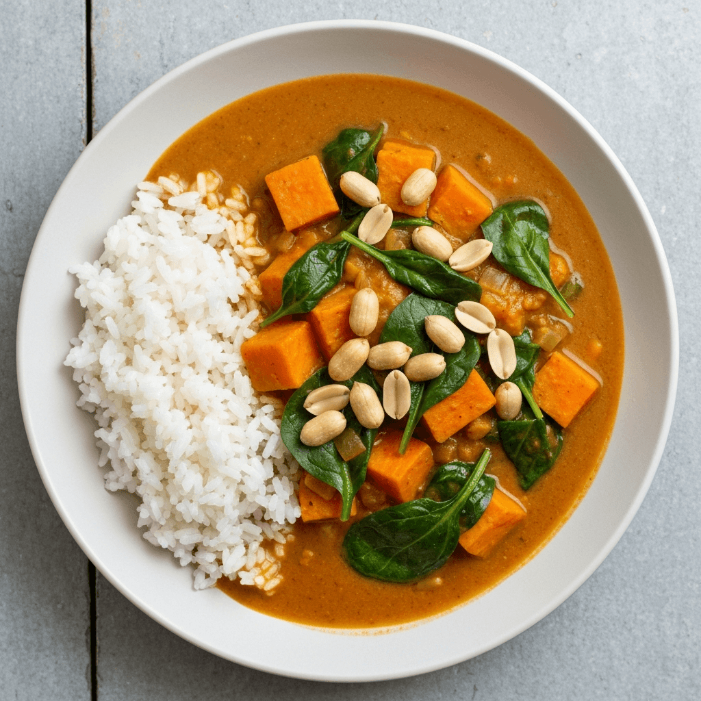 Vegan Sweet Potato and Peanut Stew with Coconut Rice