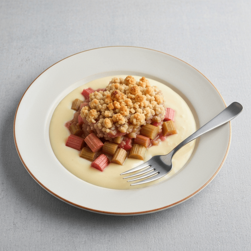 Rhubarb and Ginger Crumble with Vanilla Custard