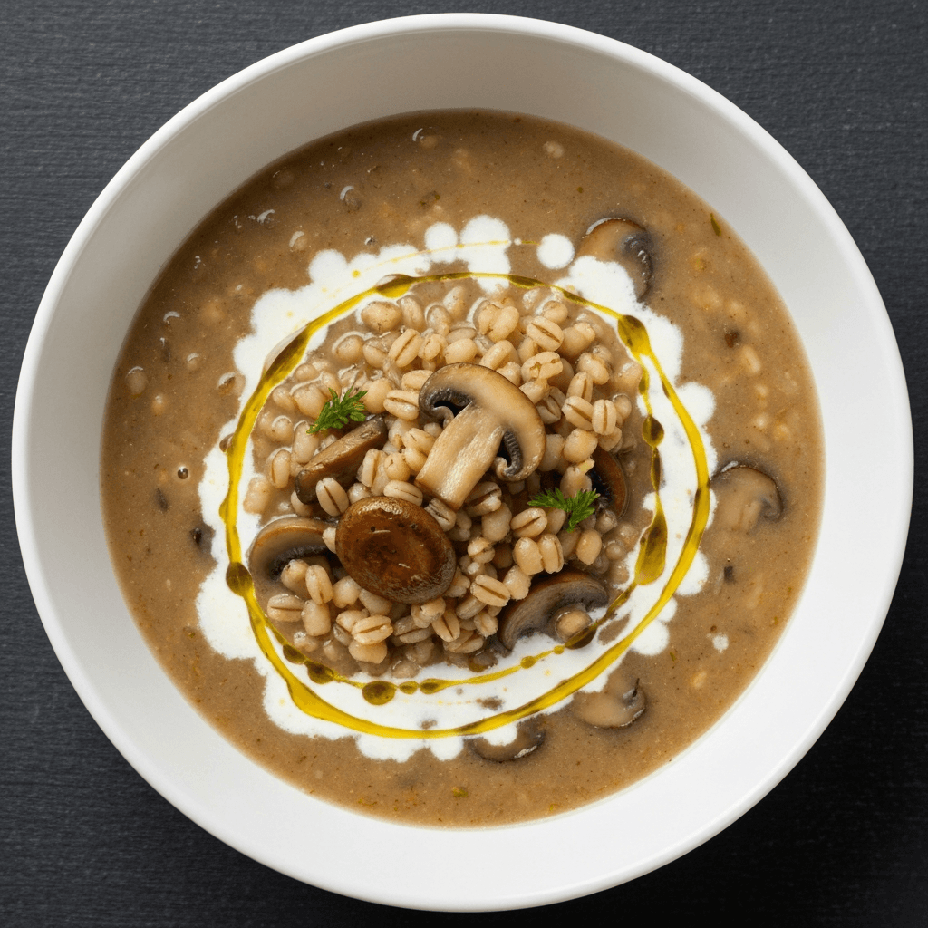 Mushroom and Barley Soup with Truffle Oil