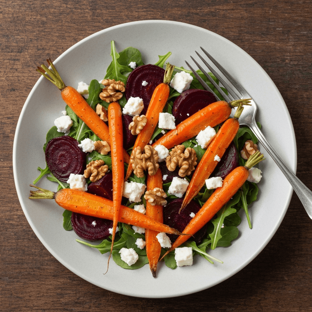 Roasted Carrot and Beetroot Salad with Feta and Walnuts