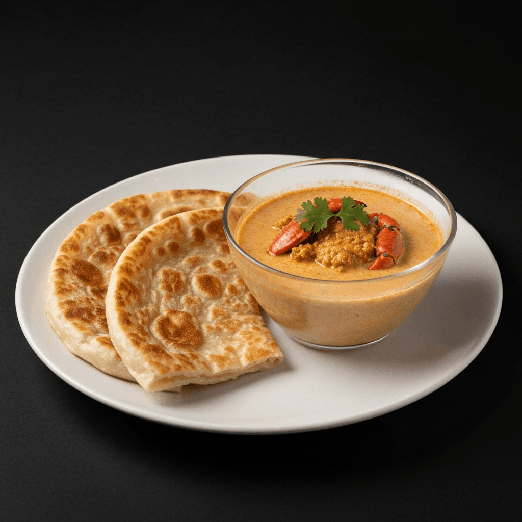 Chilled Curry Crab Coconut Soup with Garlic Butter Roti