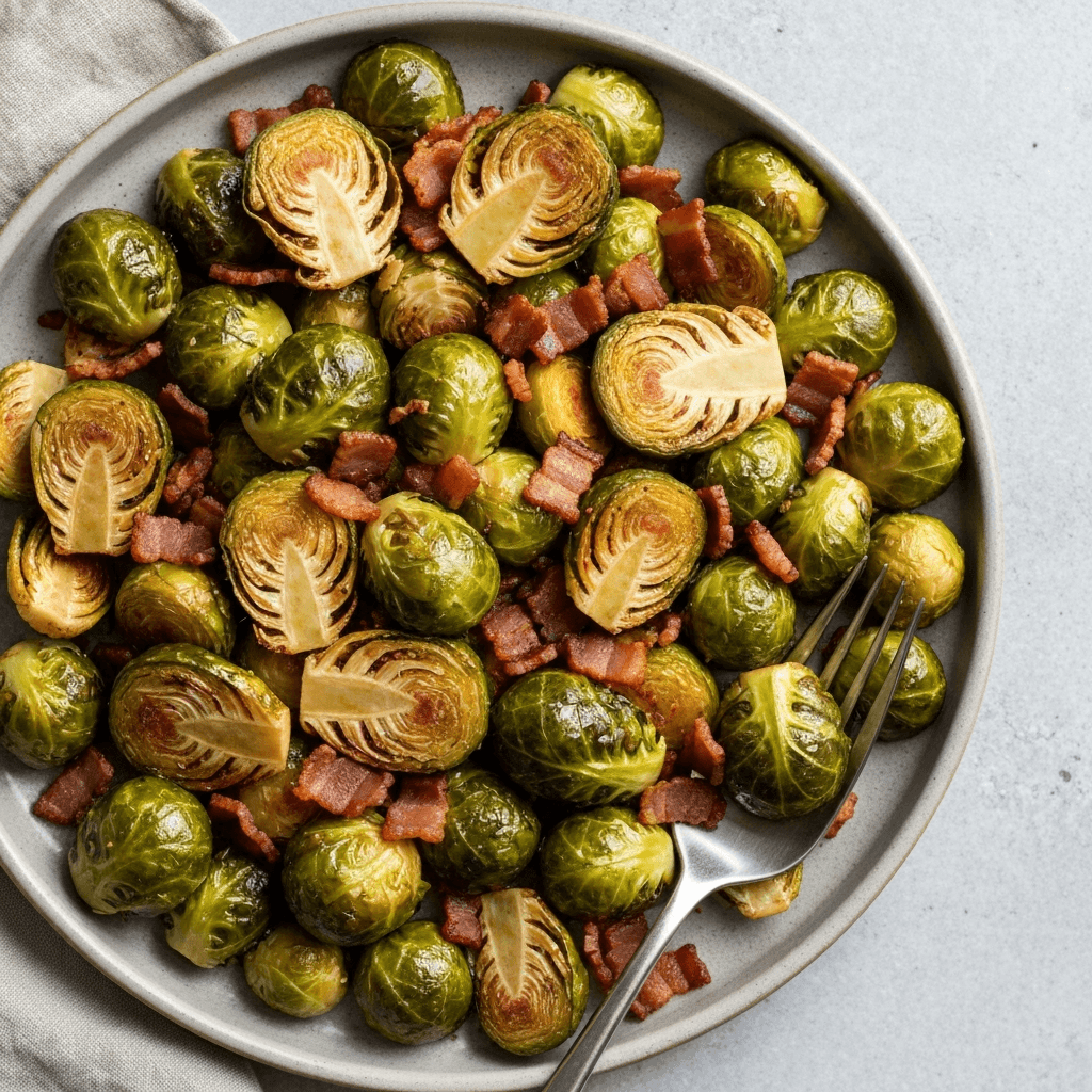 Brown Butter Brussels Sprouts with Bacon and Balsamic Vinegar