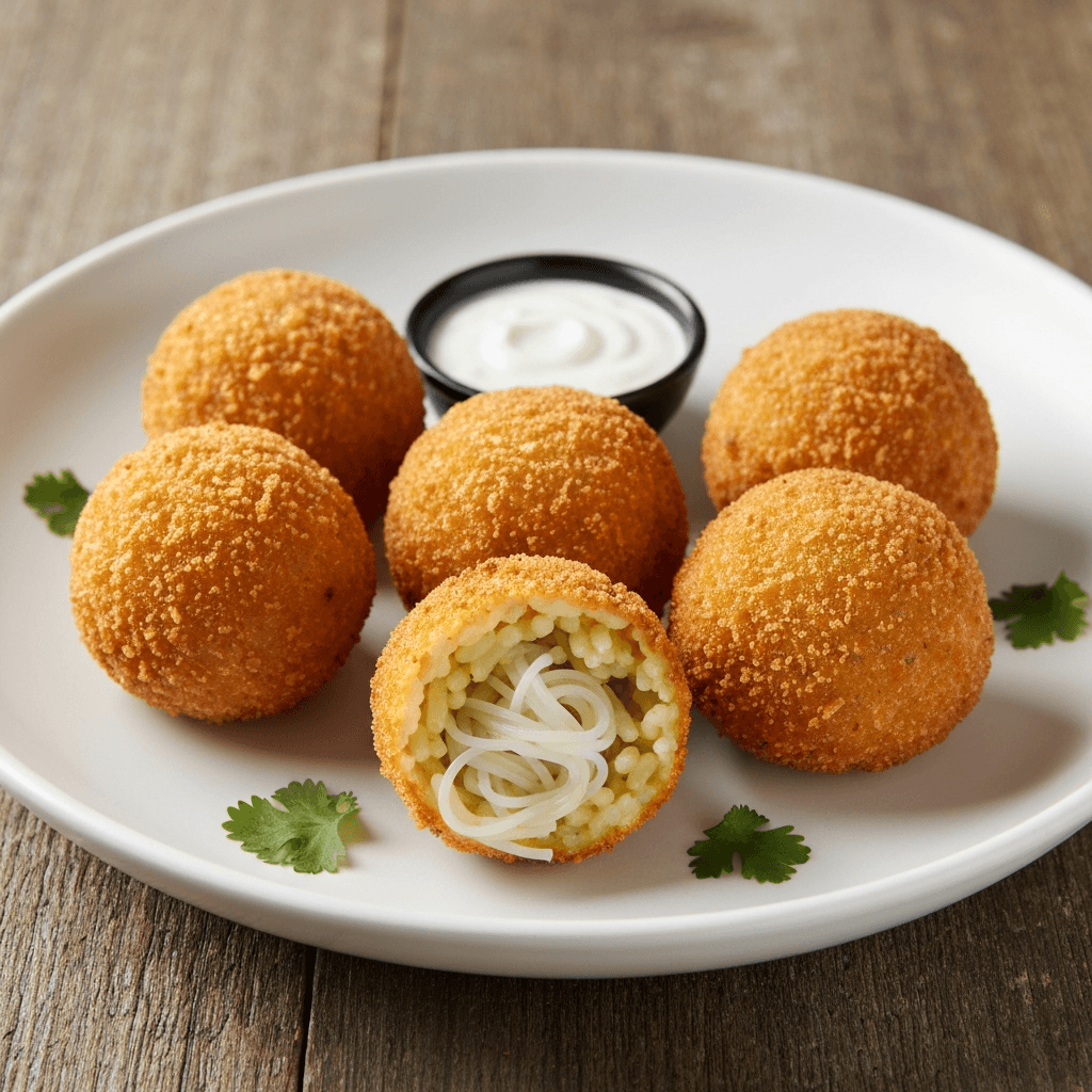 Thai Green Curry Arancini with Rice Noodles