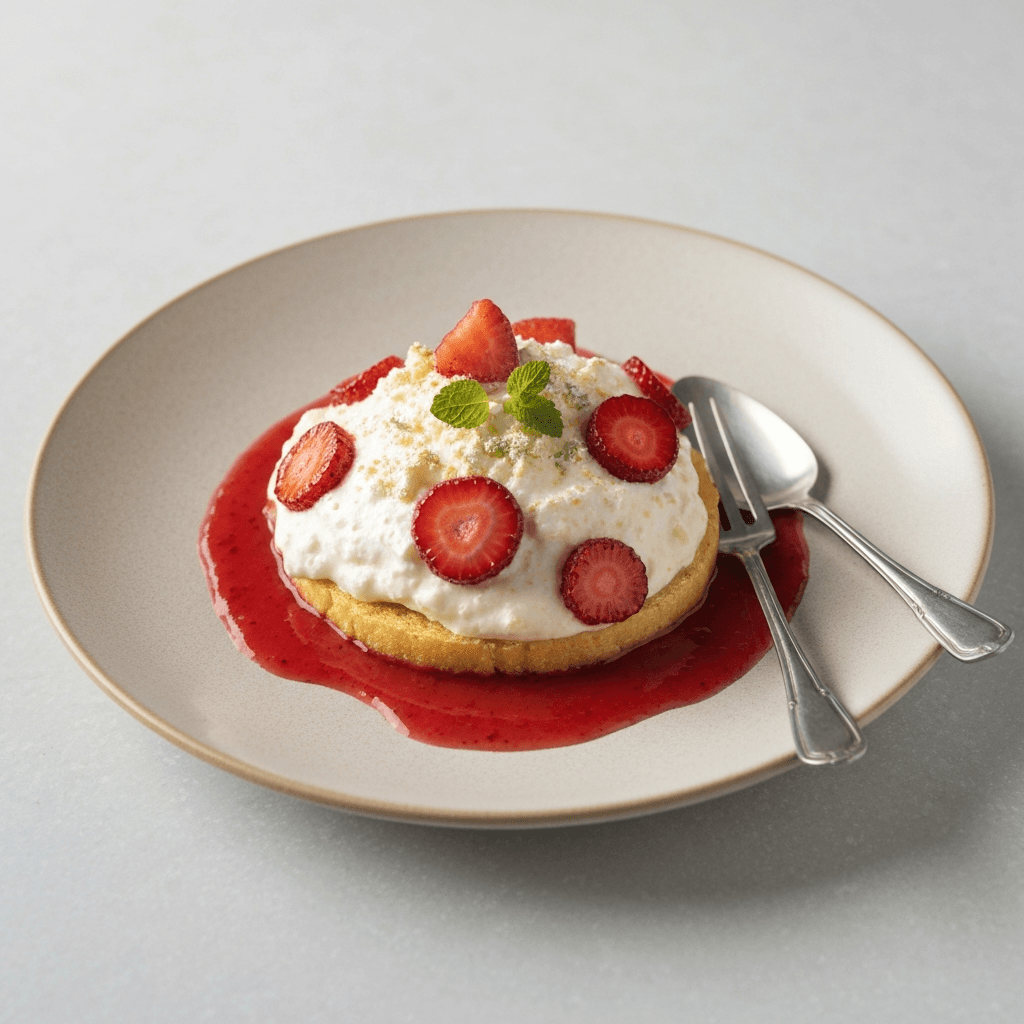 Eton Mess with Roasted Strawberries and Elderflower Cream