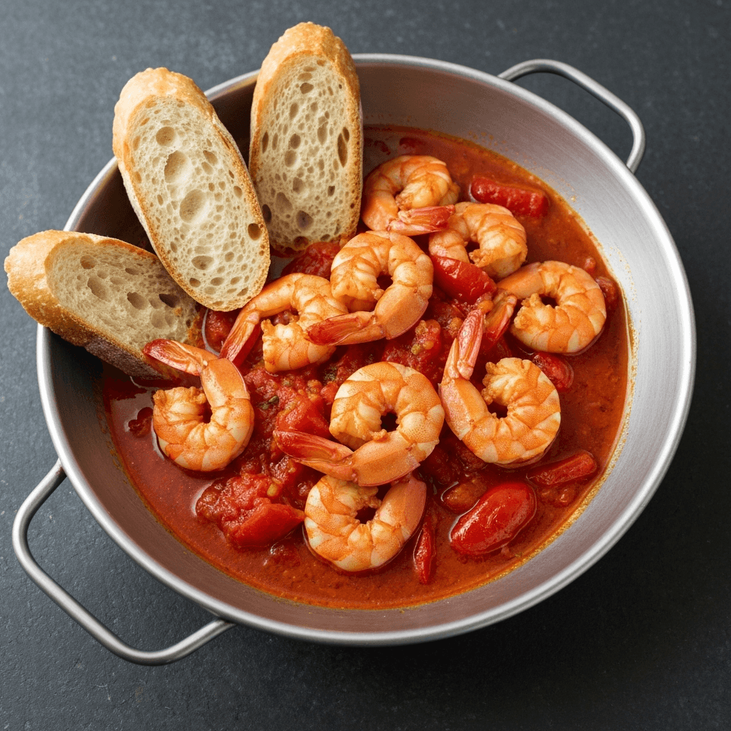 Spicy Shrimp and Tomato Stew with Crusty Bread