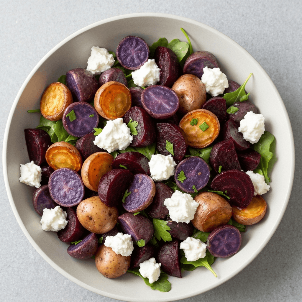 Peruvian Purple Potato and Beet Salad with Goat Cheese
