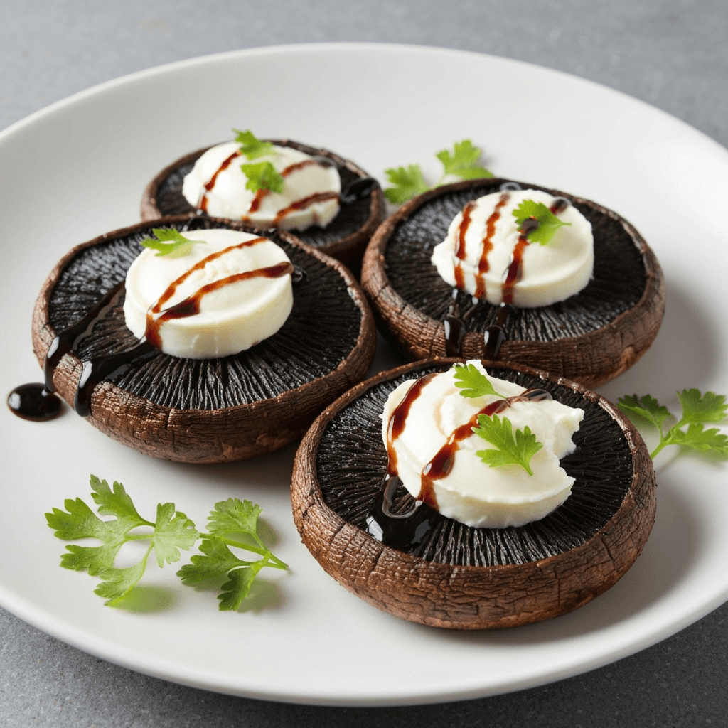 Mole-Marinated Portobello Mushrooms with Goat Cheese and Balsamic Glaze