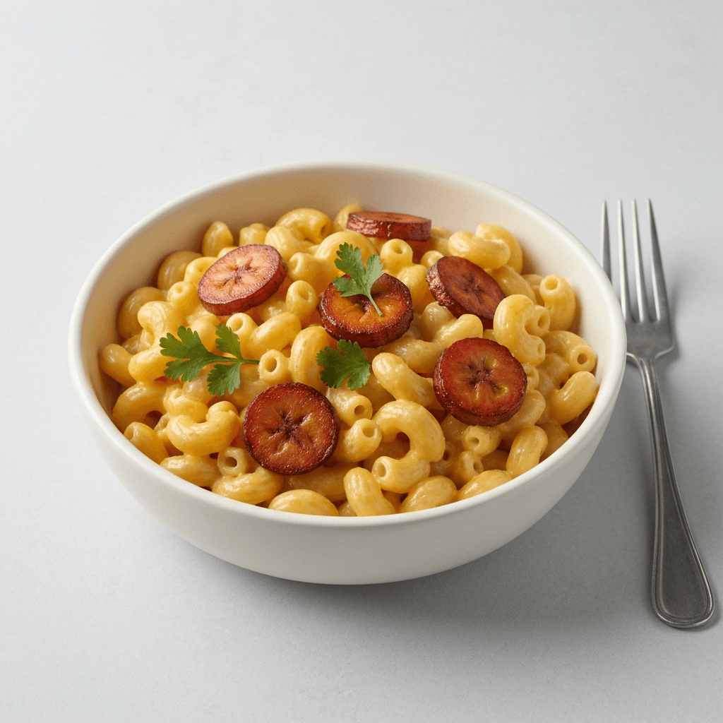 Colombian Style Mac and Cheese with Chorizo and Plantains
