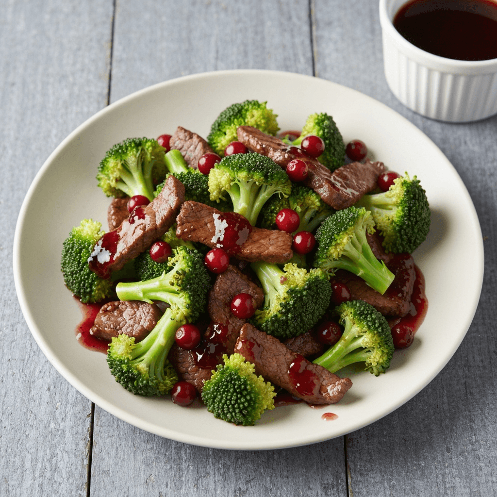 Black Pepper Beef and Broccoli with Cranberry Glaze