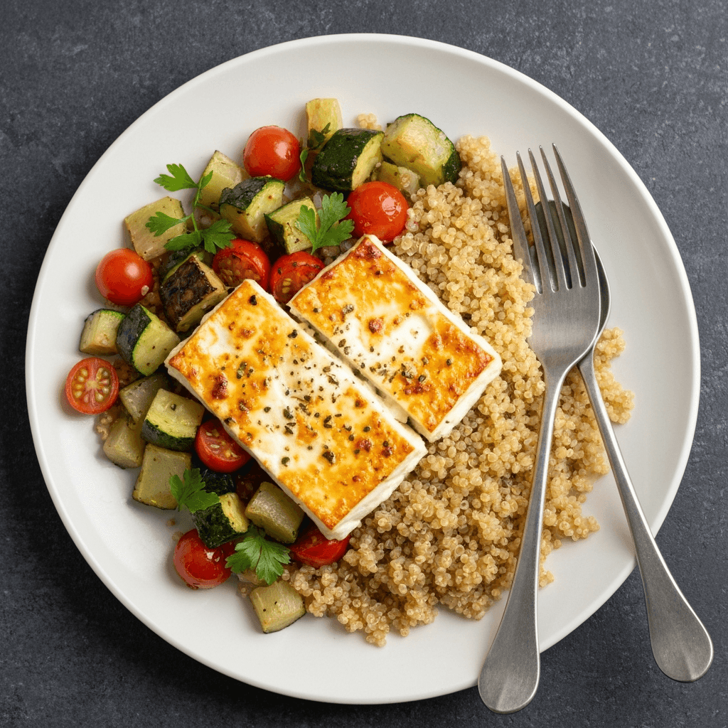 Mediterranean Baked Feta with Roasted Vegetables and Quinoa