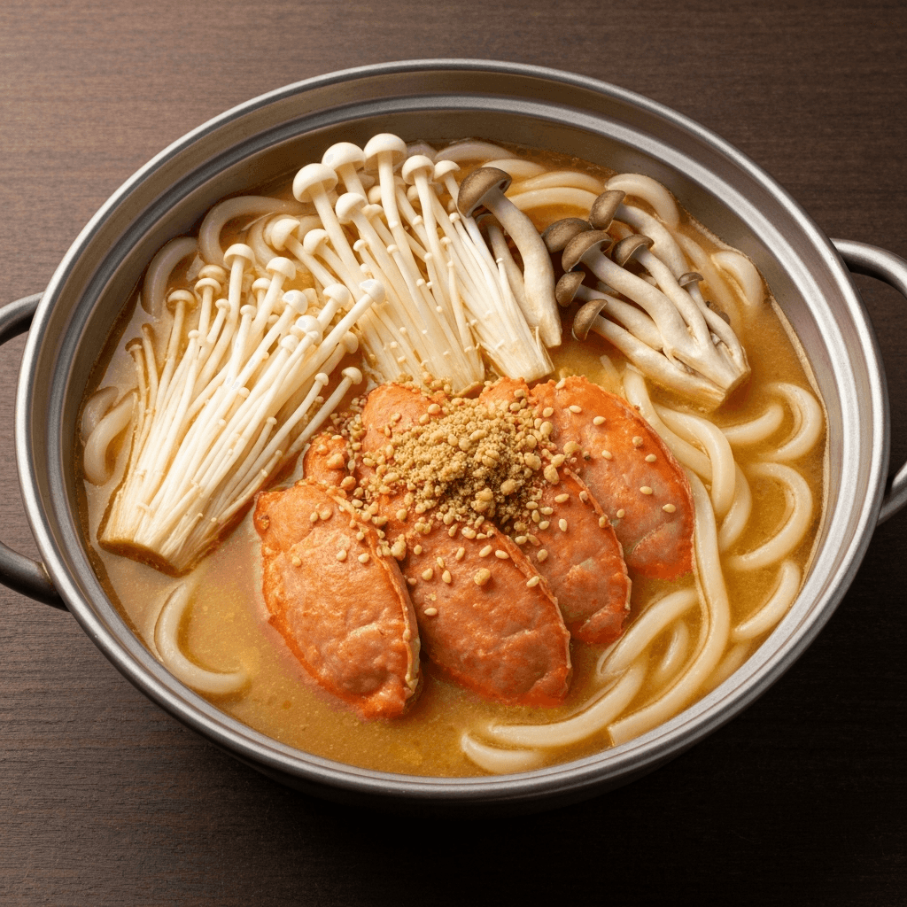 Kani Miso Nabe with Udon Noodles and Toasted Sesame