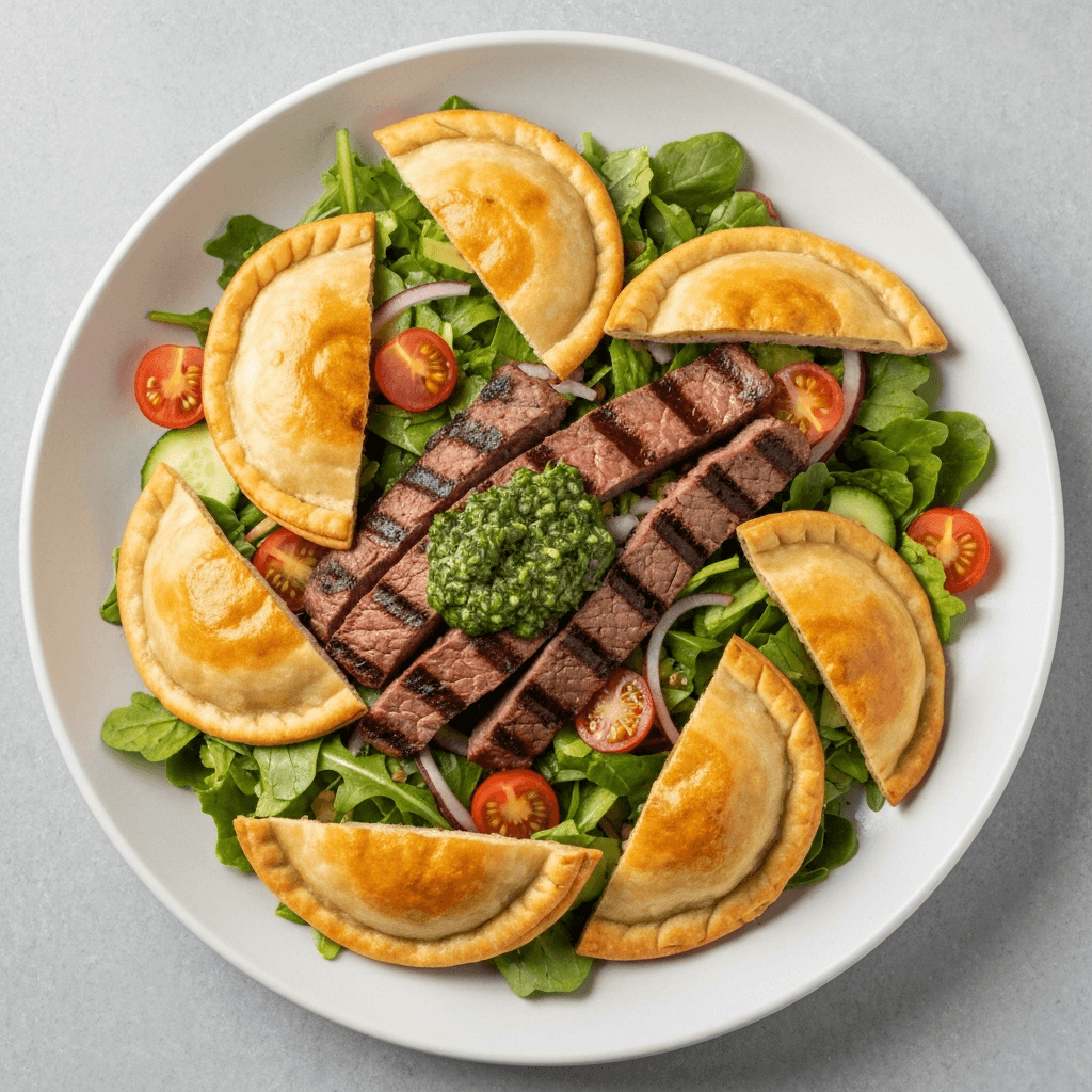 Grilled Steak Empanada Salad with Chimichurri Vinaigrette
