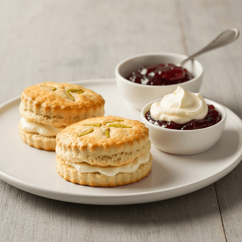 Pear and Ginger Scones with Clotted Cream and Jam