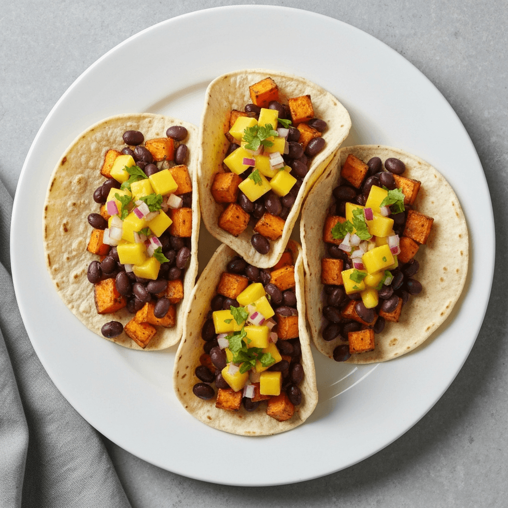 Sweet Potato and Black Bean Tacos with Mango Salsa