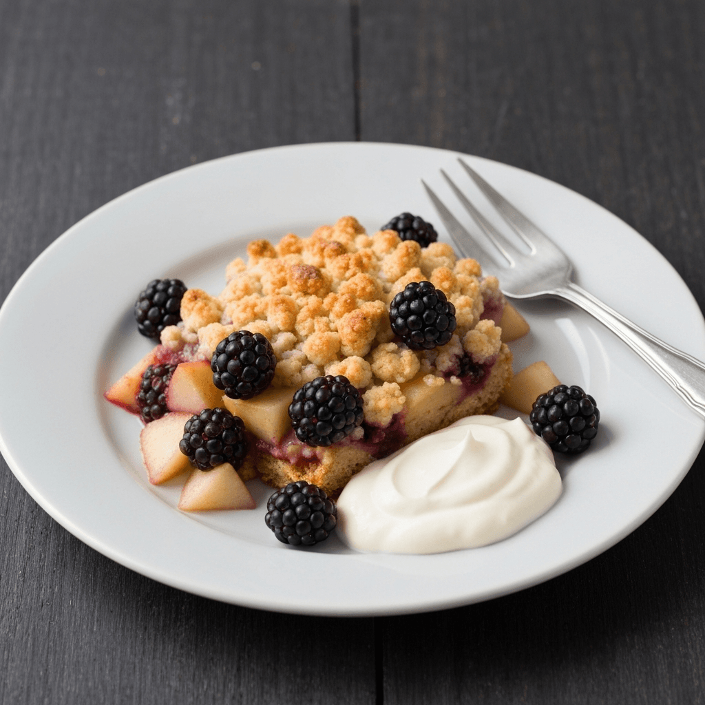 Jersey Apple and Blackberry Crumble with Crème Fraîche