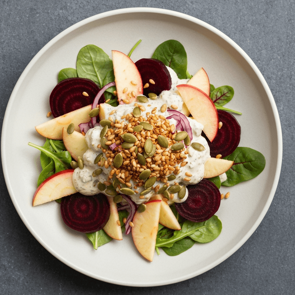 Beetroot and Apple Salad with Horseradish Dressing (Vegan)