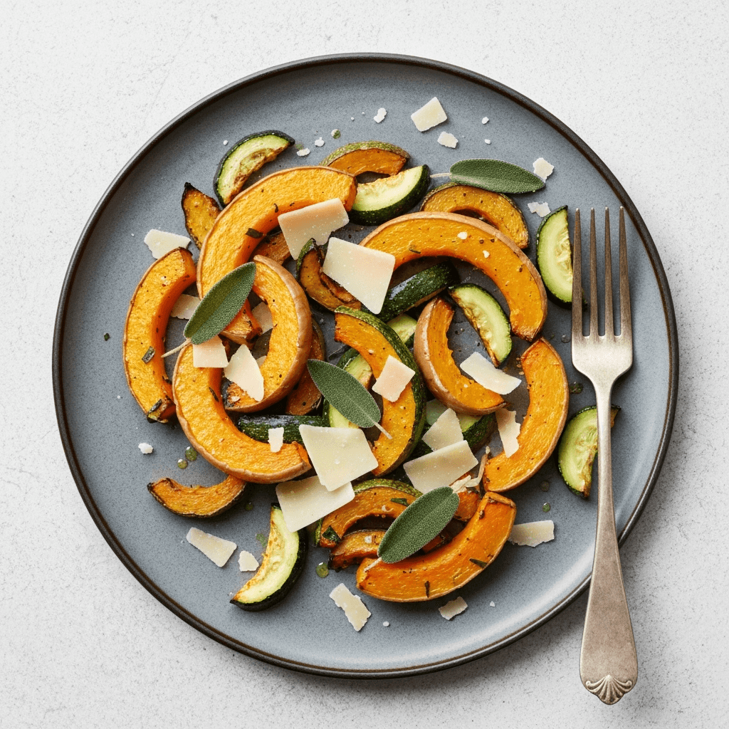 Roasted Butternut Squash and Courgette Medley with Sage and Parmesan