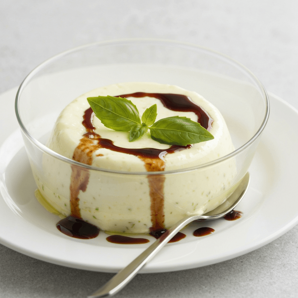 Lemon-Basil Panna Cotta with Balsamic Glaze
