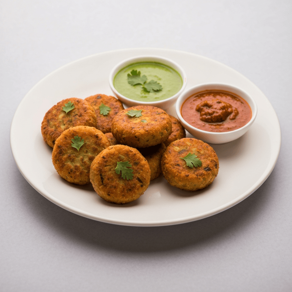 Aloo Tikki (Potato Patties) with Chutneys