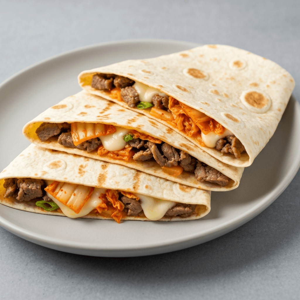 Korean Bulgogi Quesadillas with Kimchi and Cheese