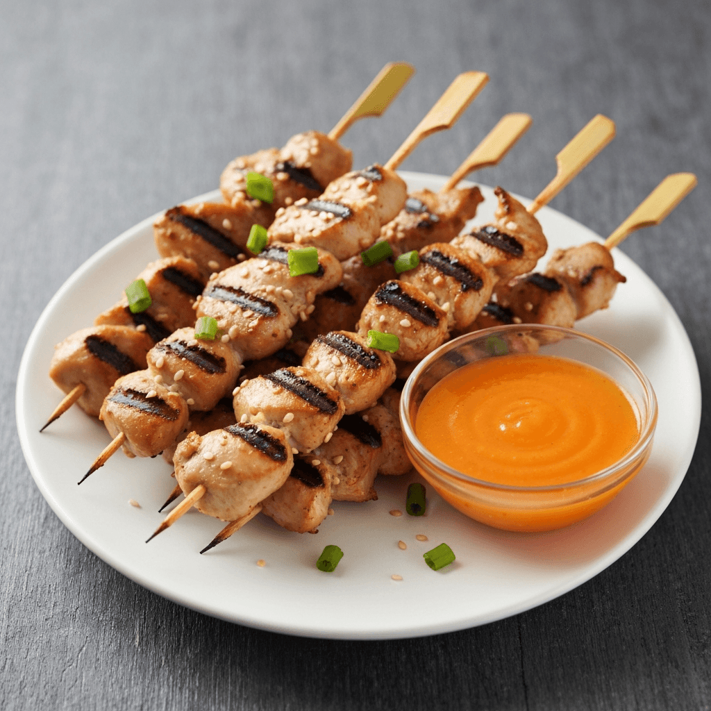Sesame Chicken Skewers with Orange Dipping Sauce