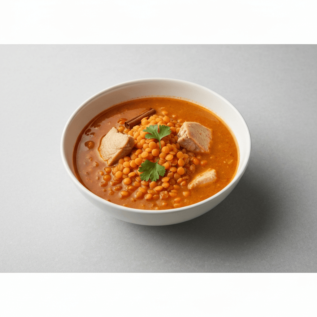 Spicy Mulligatawny Soup with Lentils and Chicken