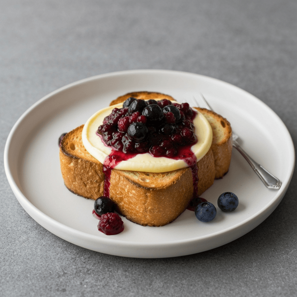 Baked Jersey Butter Toast with Berry Compote