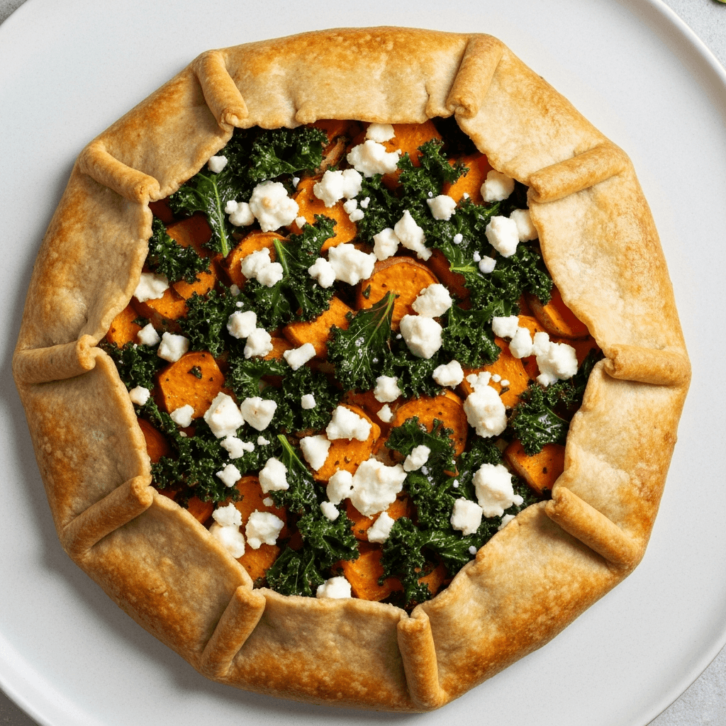 Roasted Sweet Potato and Kale Galette with Feta Cheese