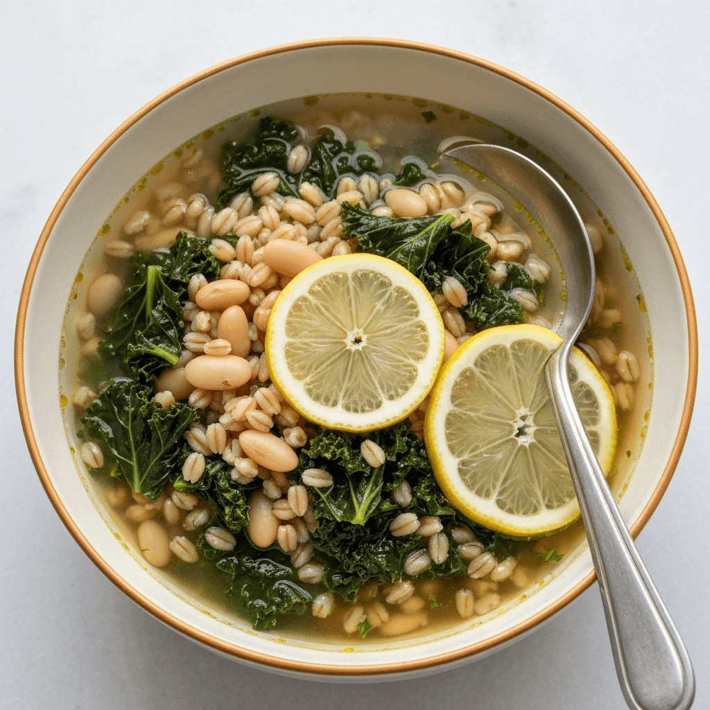 Tuscan Kale and Farro Soup with Lemon