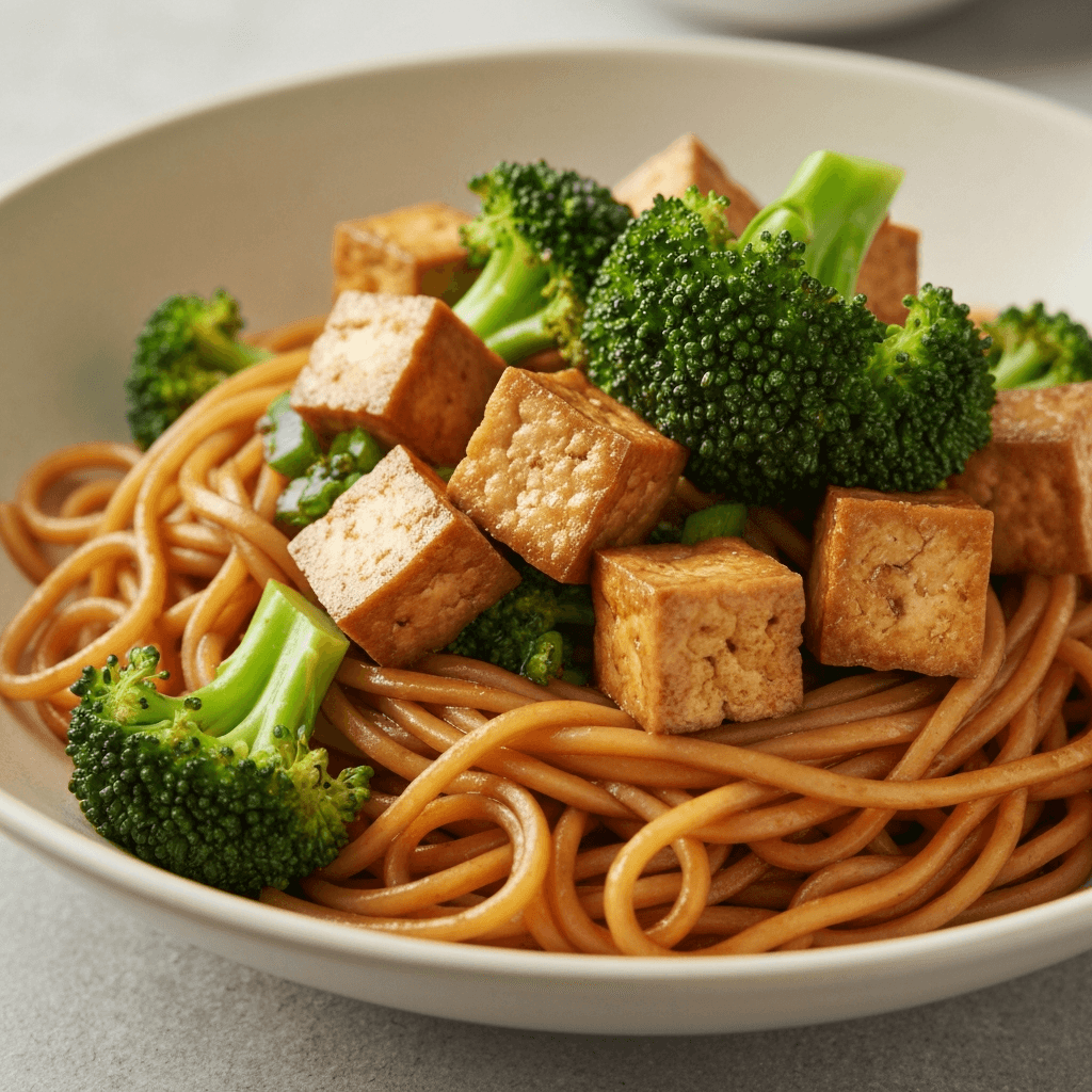 Spicy Peanut Noodles with Tofu and Broccoli