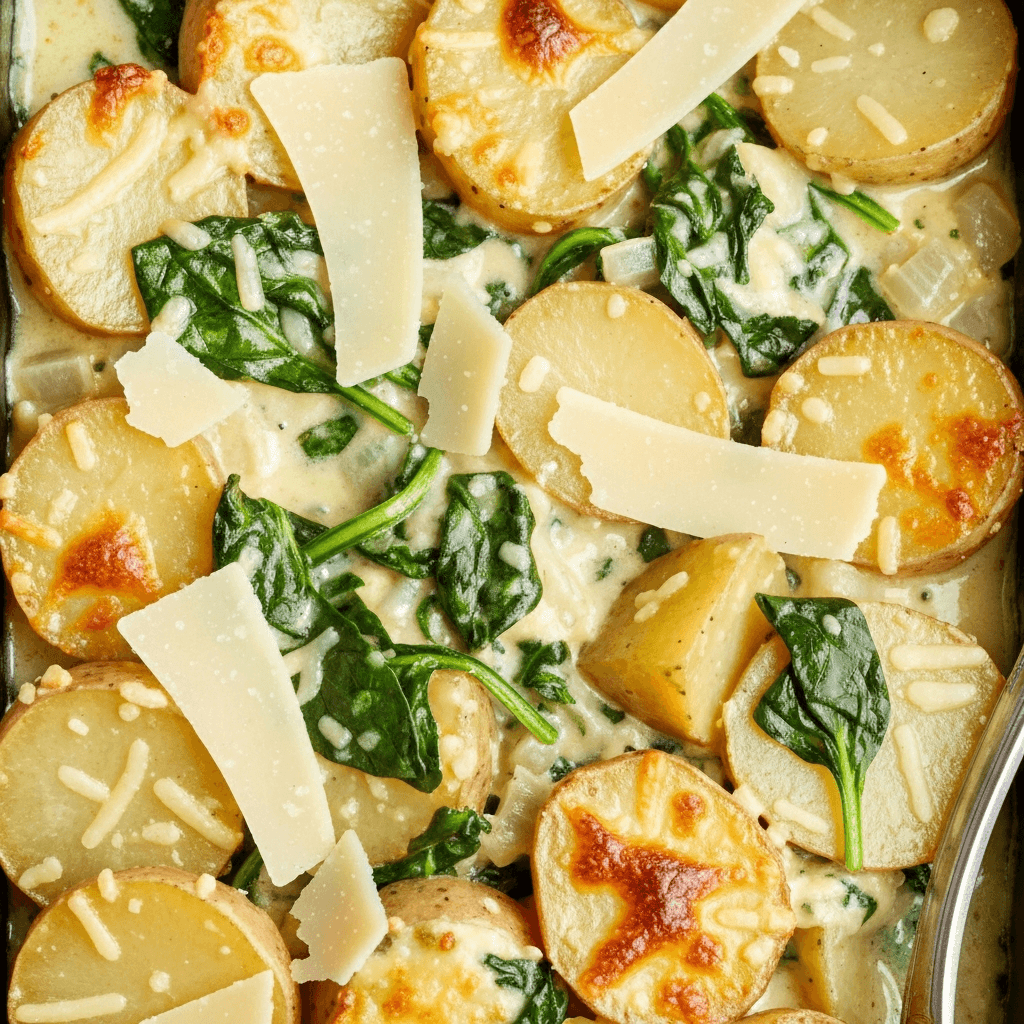Peruvian Potato and Spinach Gratin with Parmesan Cheese