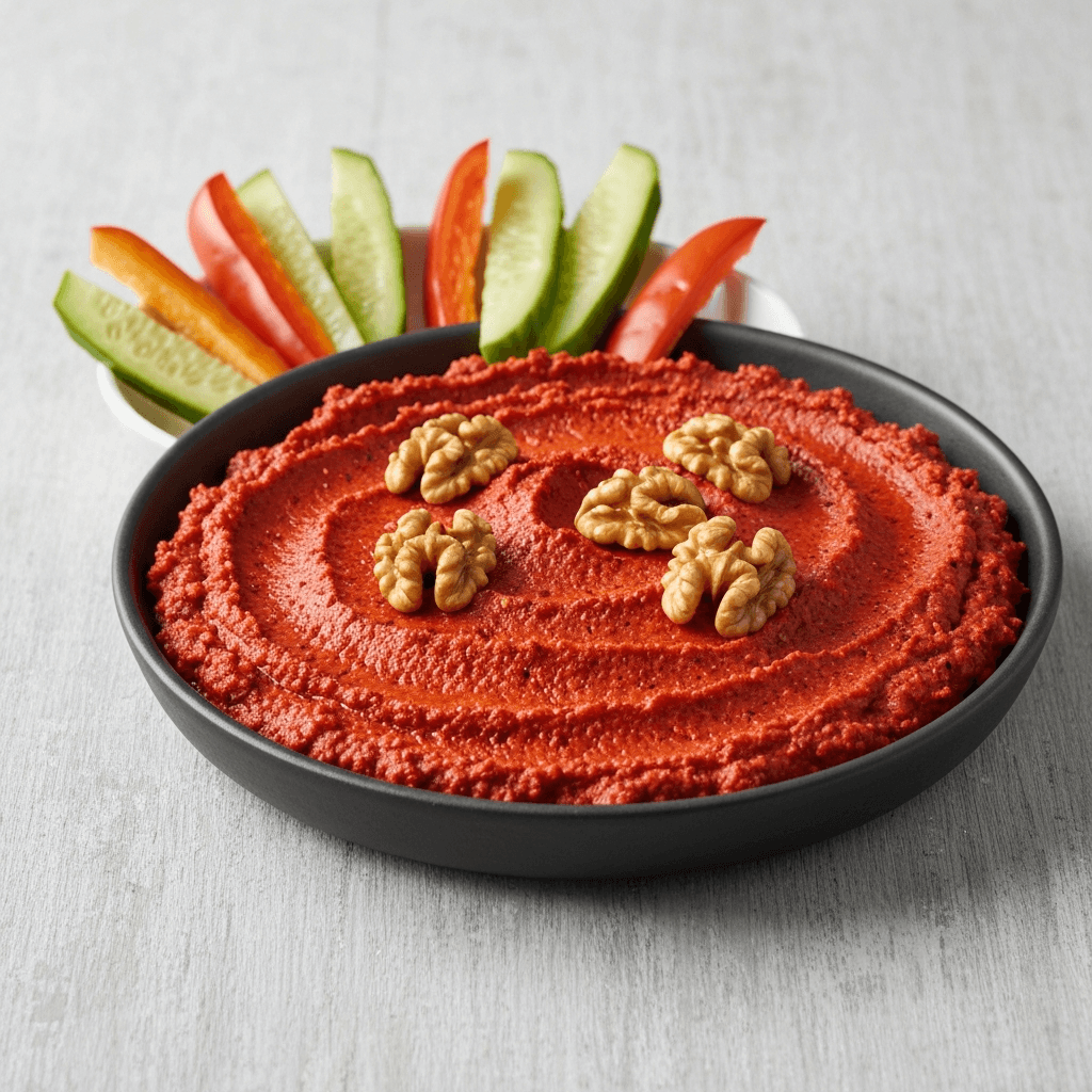 Roasted Red Pepper and Walnut Spread (Muhammara) with Crudités