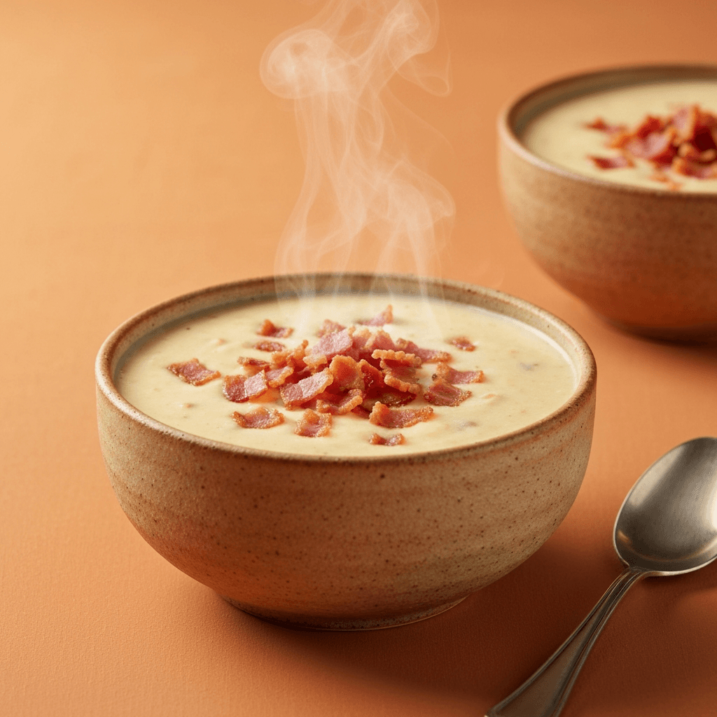 Cauliflower Cheese Soup with Crispy Bacon