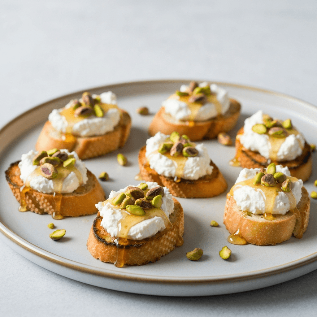 Whipped Feta Crostini with Honey and Pistachios