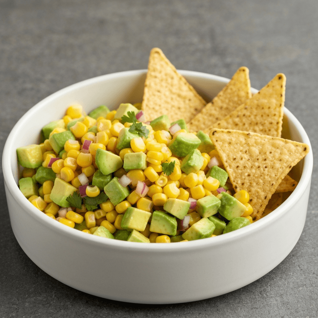 Spicy Corn and Avocado Salsa with Tortilla Chips
