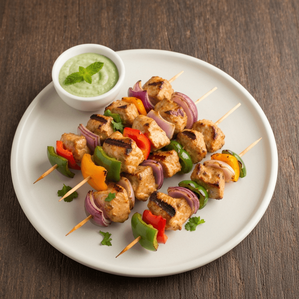 Chicken Tikka Masala Skewers with Bell Peppers and Onions