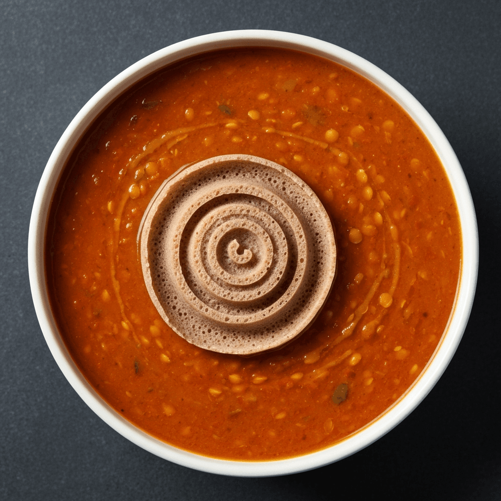 Vegetarian Misir Wot Soup with Injera Swirl